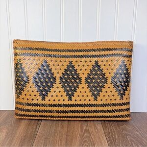 Vintage Handmade Wicker Rattan Straw Womens Clutch Bag Basket Weave